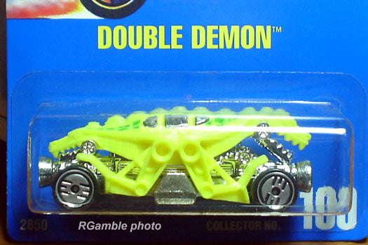 1993 Hot Wheels Double Demon number 199 in neon yellow with green top graphics