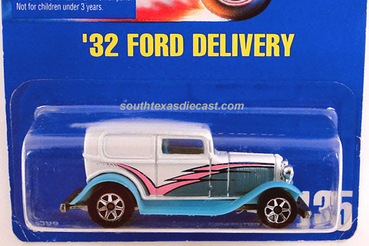 1995 Hot Wheels 32 Ford Delivery number 135 in white and turquoise