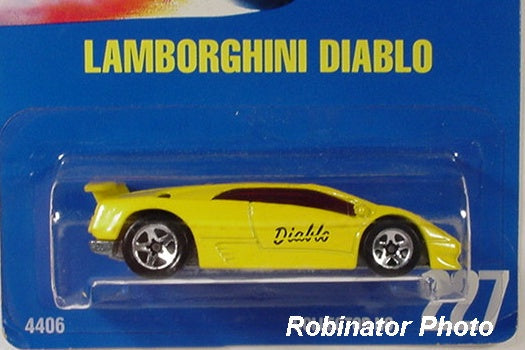 1995 Hot Wheels Lamborghini Diablo number 227 in yellow with red tinted windows