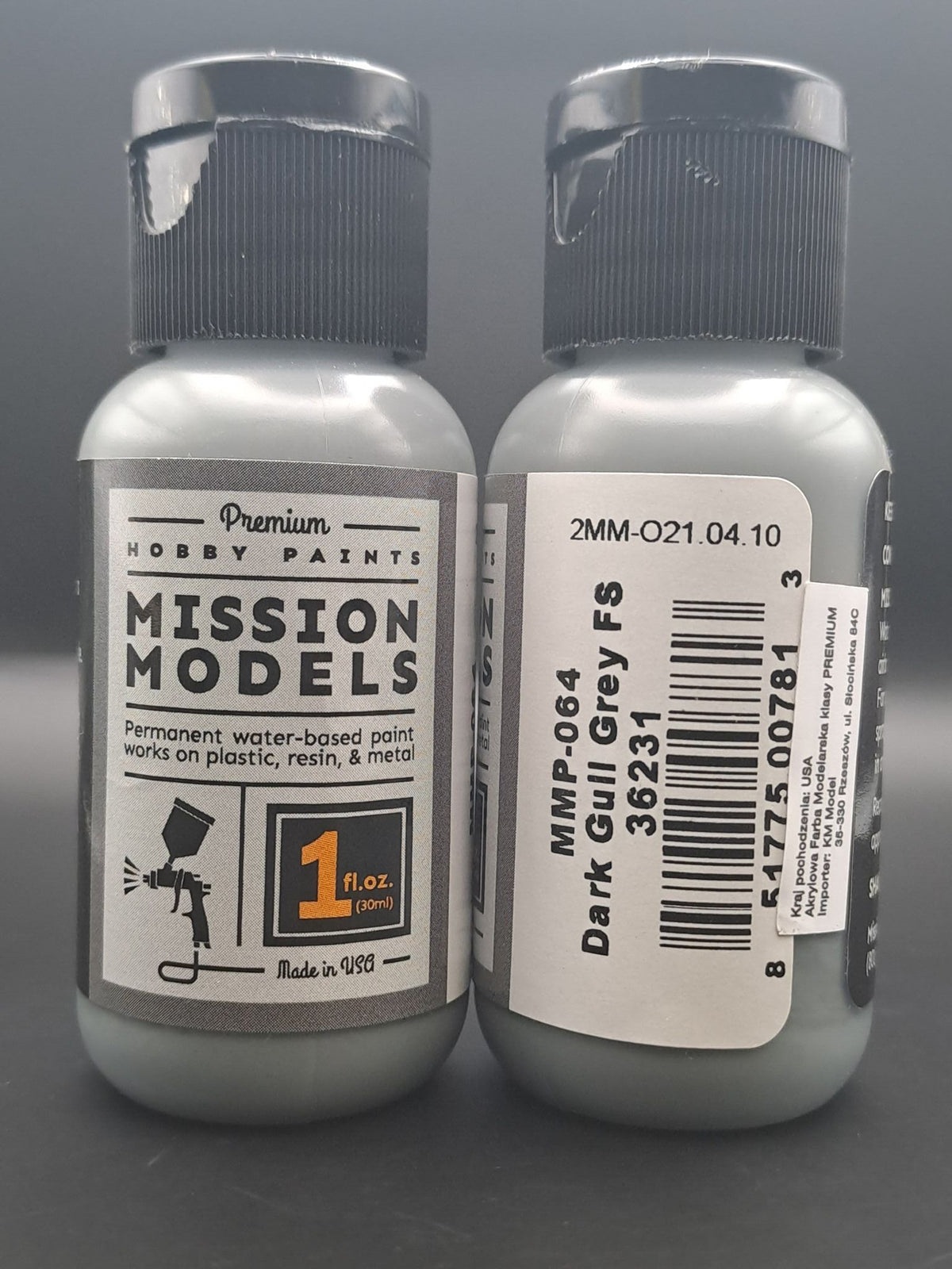Mission Models MMP-064 Dark Gull Grey FS 36231 front and rear bottle label views