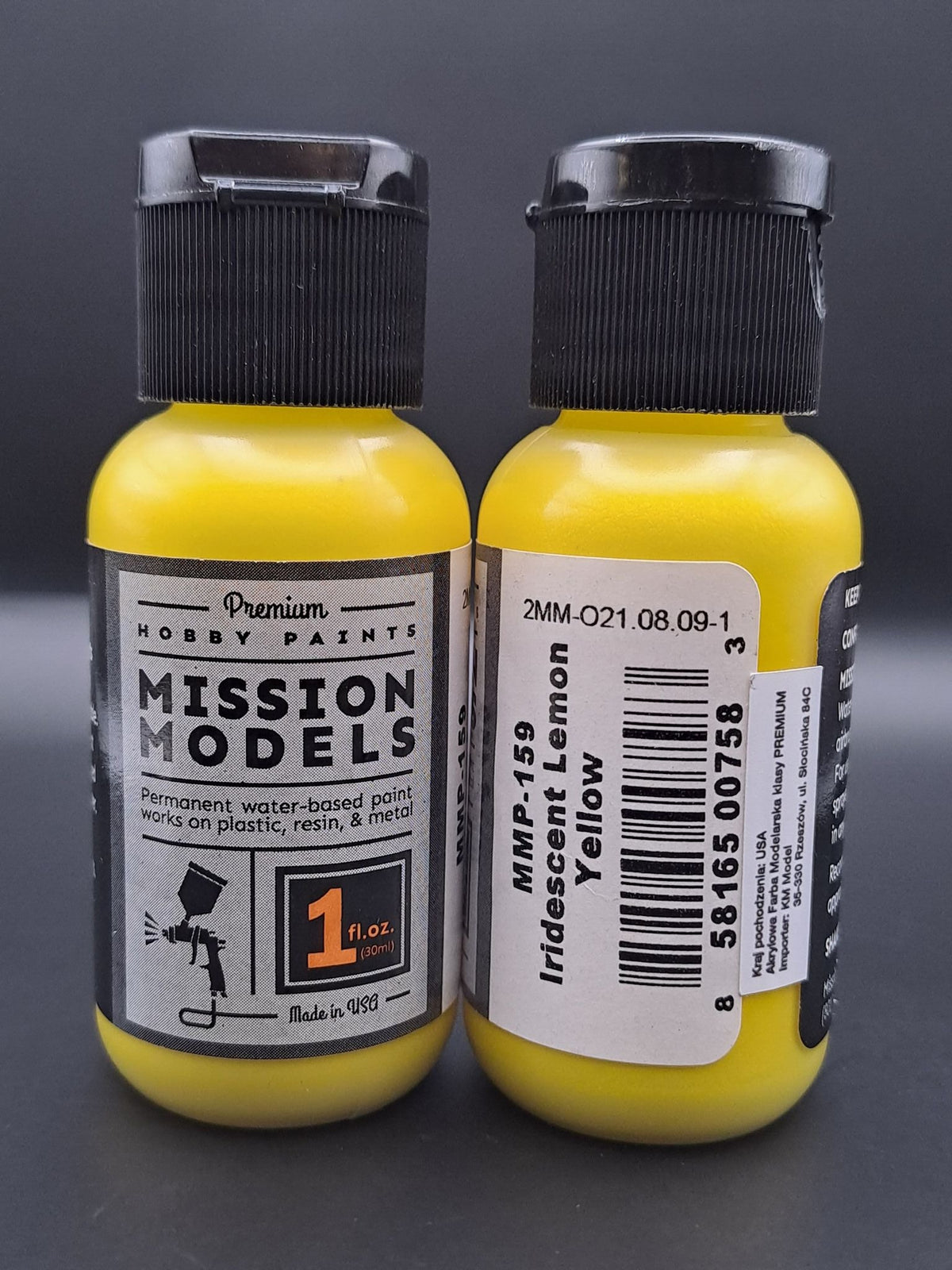 Mission Models MMP-159 Iridescent Lemon Yellow front and rear bottle label views