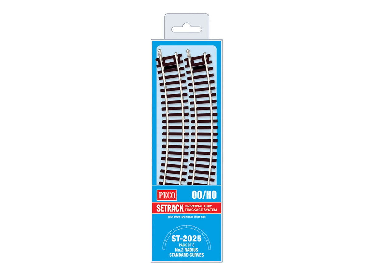 Peco ST-2025 HO/OO Code 100 No.2 Radius Standard Curves, 8 Pack