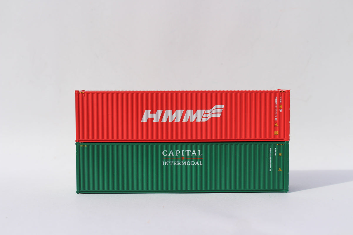 HMM (3 wave logo) and Captial, MIX PACK 40' HIGH CUBE containers with Magnetic system, Corrugated-side. JTC# (405803) exact product view 1