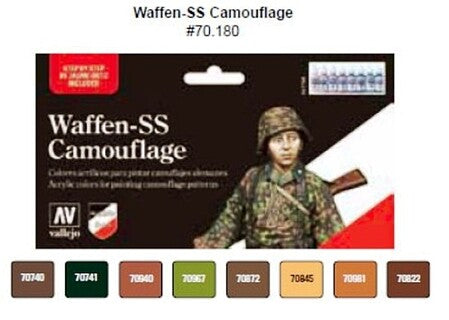 Vallejo 70.180 Waffen-SS Camouflage Model Color Set – 8 Colors in manufacturer packaging