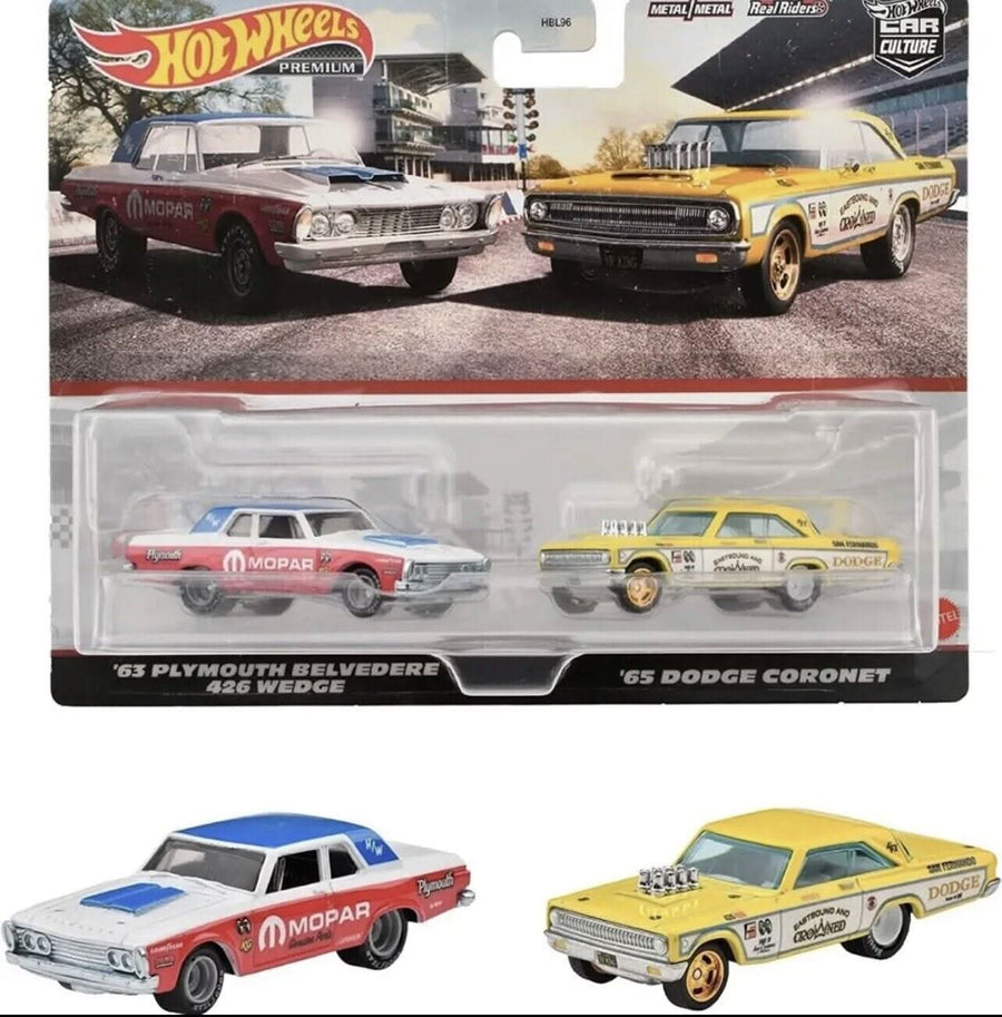 Hot Wheels Premium two-car package with ’63 Plymouth Belvedere and ’65 Dodge Coronet