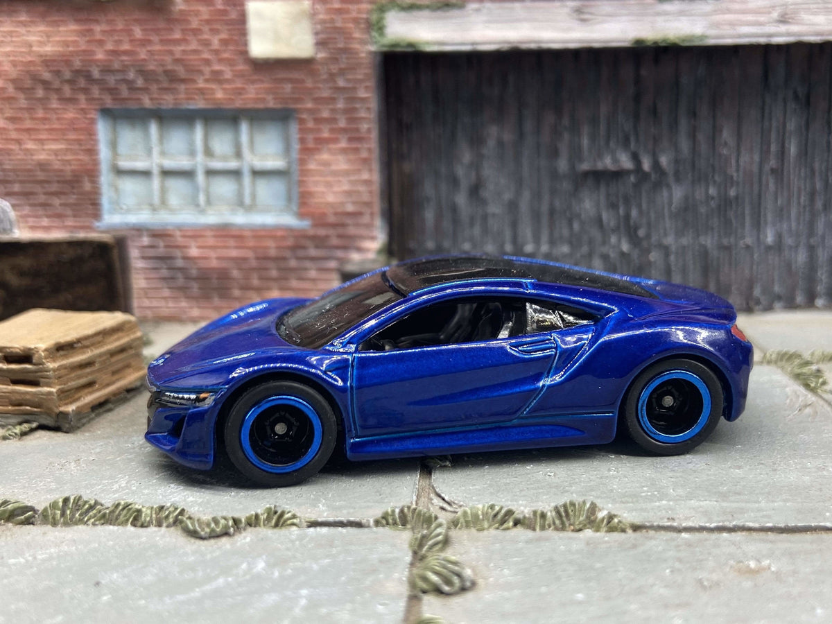 Acura NSX 2017 custom Hot Wheels azul con ruedas negro y azul