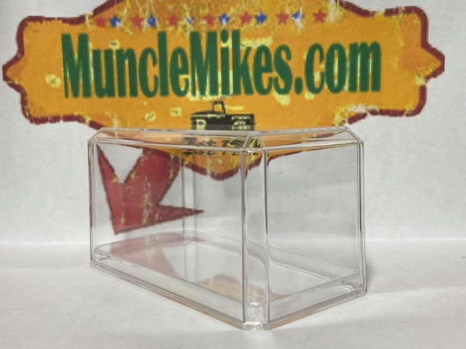 Muncle Mikes single-car clear display case shown as a display-format example; car not included