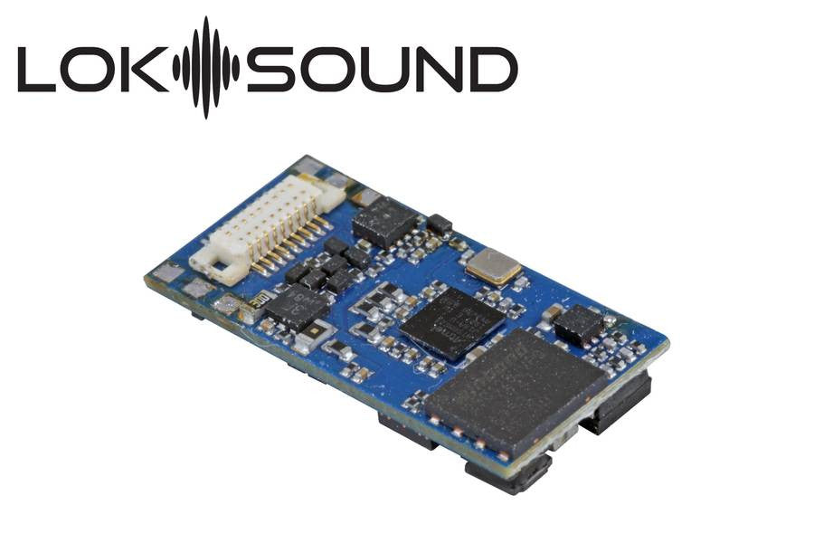 ESU 58828 LokSound 5 micro DCC decoder with Next18 connector, board detail.