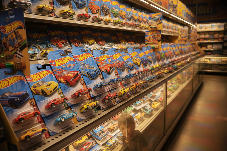 Editorial illustration for comparing Hot Wheels retail purchase formats
