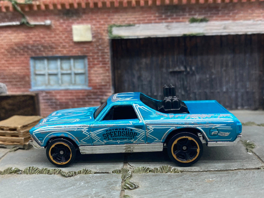 Loose Hot Wheels - 1968 Chevy El Camino - Light Blue and White Speedshop