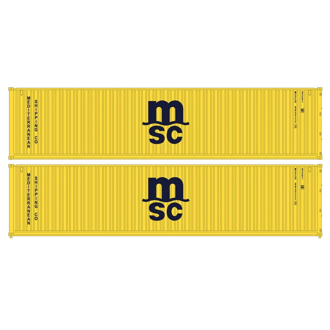 Kato 80055G N scale MSC yellow 40-foot intermodal containers, two-pack