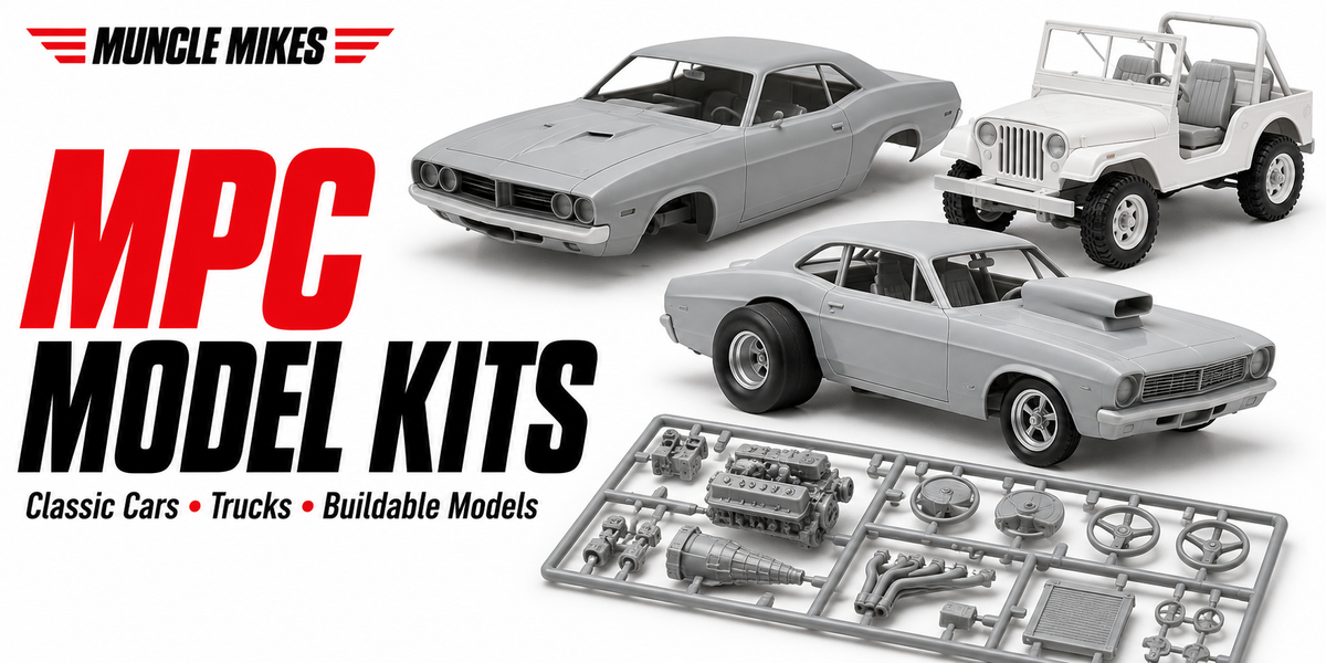 MPC model kit collection artwork representing boxed kits with numbered instructions and parts
