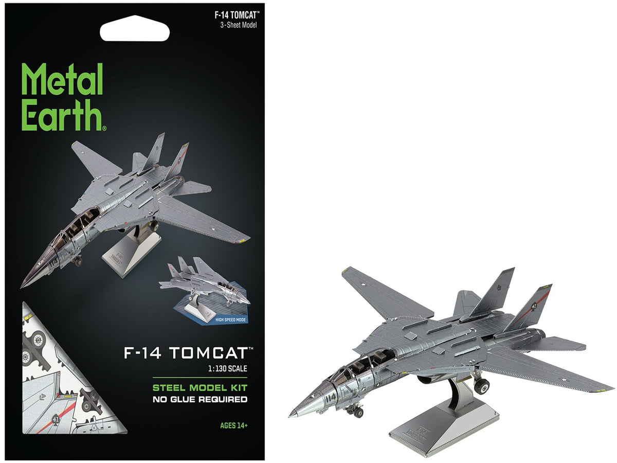 Metal Earth MMS458 F-14 Tomcat steel assembly kit and completed-model presentation