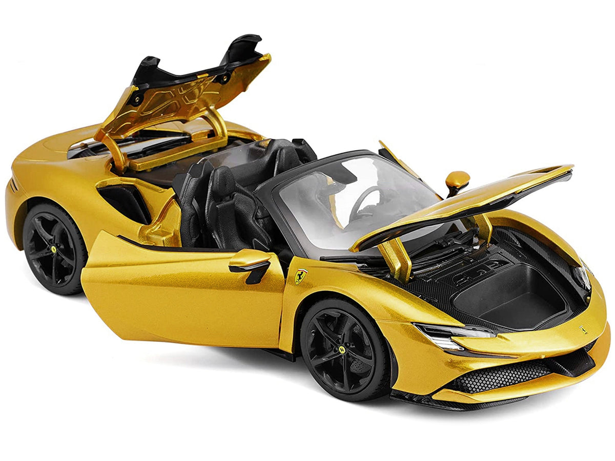 Gold metallic Ferrari SF90 Spider, Bburago Race and Play 1:18 model 16016GLD