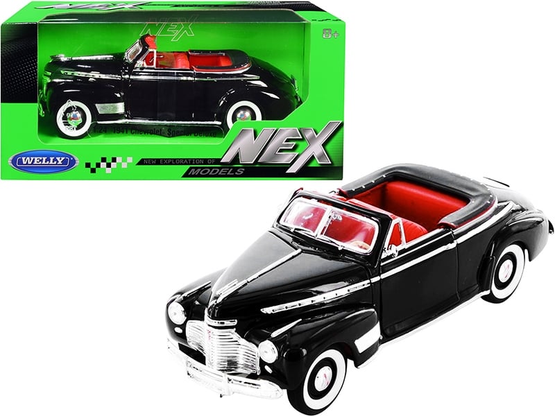 Welly 1941 Chevrolet Special Deluxe Convertible black red interior NEX Models 1:24 22411BK, view 1