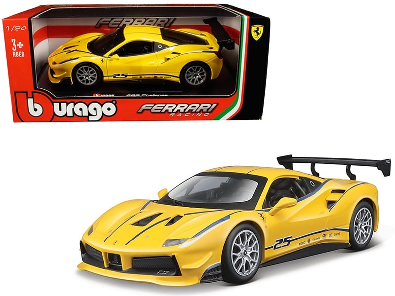 Bburago Ferrari Racing Ferrari 488 Challenge number 25 yellow blue stripes 1:24 26307Y, view 1