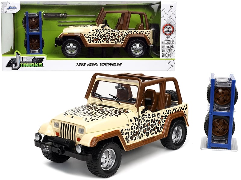 Jada 1992 Jeep Wrangler tan brown graphics extra wheels 1:24 32426, product image 1