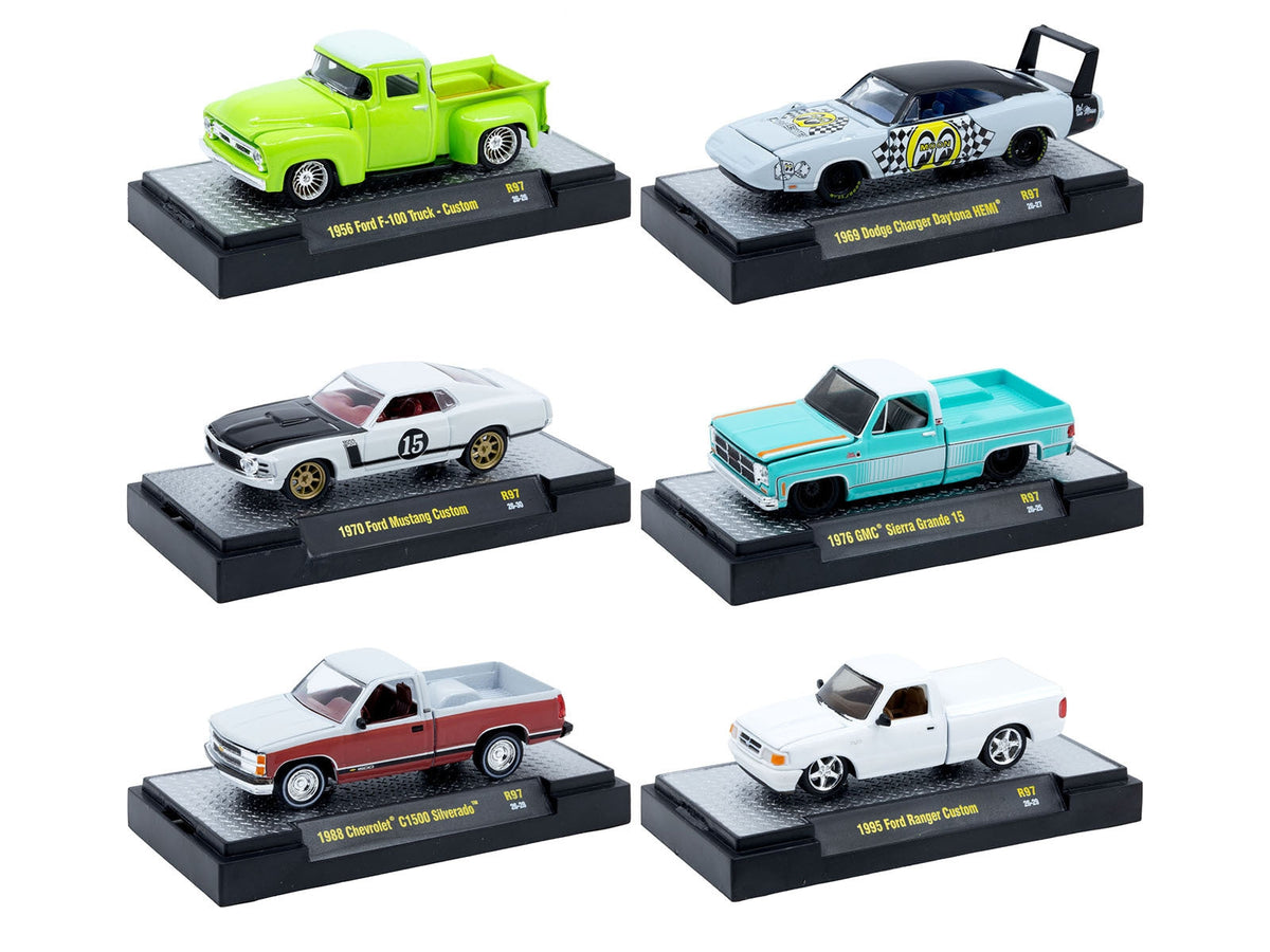 M2 Machines Auto Meets Release 97 six-model assortment with pickups, Mustang and Charger Daytona