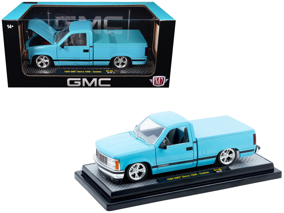 Light-blue M2 1988 GMC Sierra 1500 Custom pickup with black stripes, item 40300-140B, 1:24