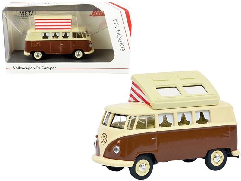 Schuco Volkswagen T1 Camper Bus pop top roof brown cream 1:64 452026600, view 1