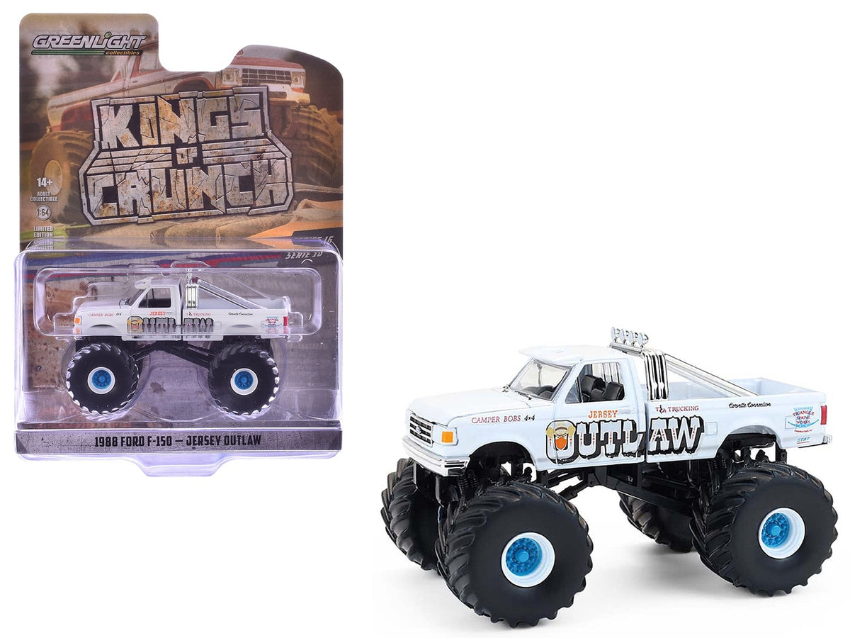GreenLight Kings of Crunch Jersey Outlaw 1988 Ford F-150 monster truck in 1:64 scale