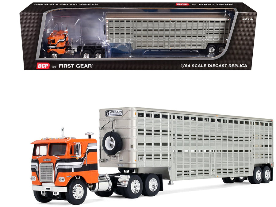 DCP First Gear Freightliner COE 45 foot Wilson vintage livestock trailer orange stripes 1:64 60-2290, product image 1