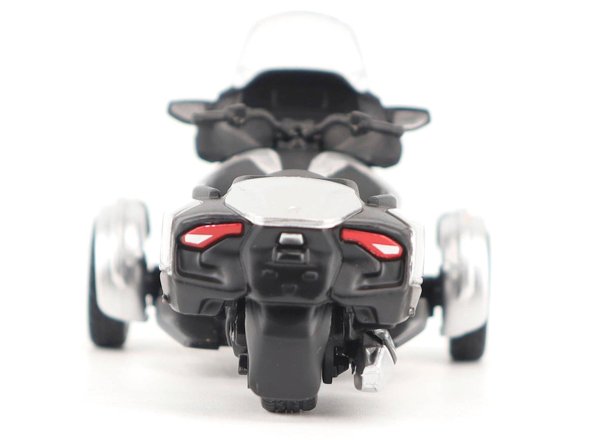 Rear view of BRP Models Can-Am Spyder RT 60016 in Hyper Silver Metallic, shown without the included rider