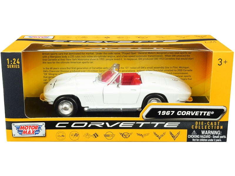White Motormax 1:24 1967 Corvette C2 convertible with red interior, 73224w-rd