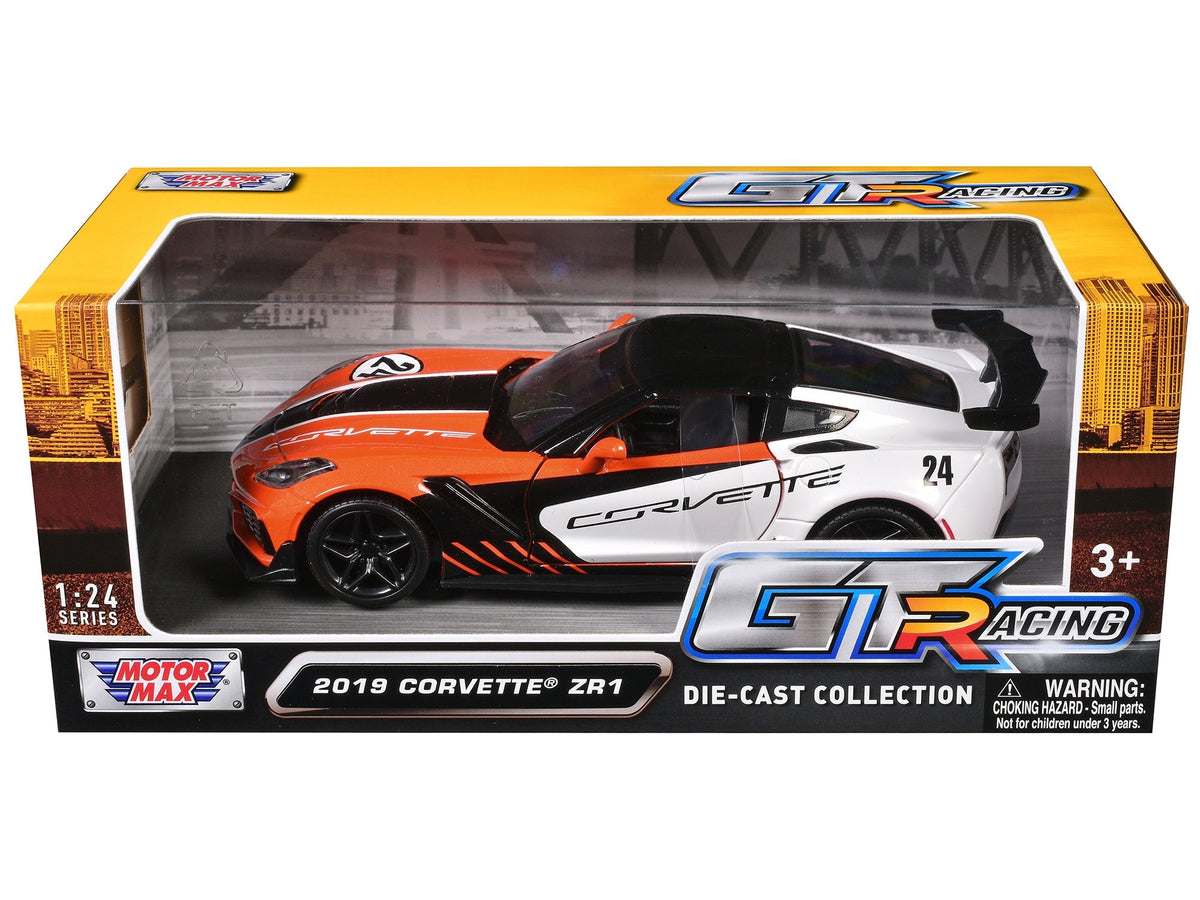 2019 Chevrolet Corvette ZR1 #24 Orange and White with Black Graphics "GT Racing" Series 1/24 Diecast Model Car by Motormax image 3