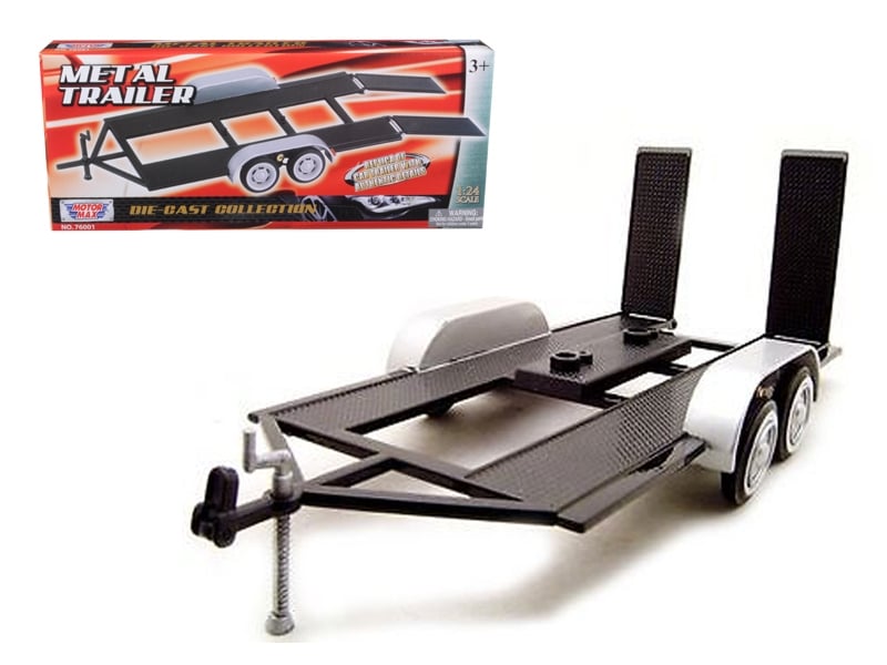 Black Motormax 1:24 tandem car trailer with ramps, item 76001