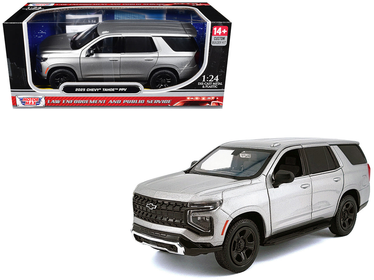Silver 2025 Chevrolet Tahoe PPV with builder’s kit accessories, Motormax 76816-BB-SIL
