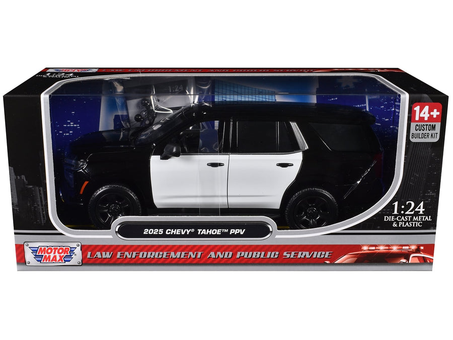 2025 Chevrolet Tahoe PPV Black and White "Custom Builder's Kit - Law Enforcement and Public Service" Series 1/24 Diecast Model Car by Motormax
