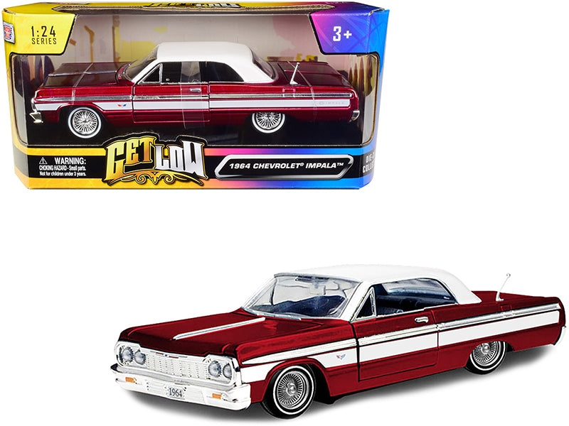 Motormax Get Low 1964 Chevrolet Impala hardtop in candy red with a white roof, 79021r