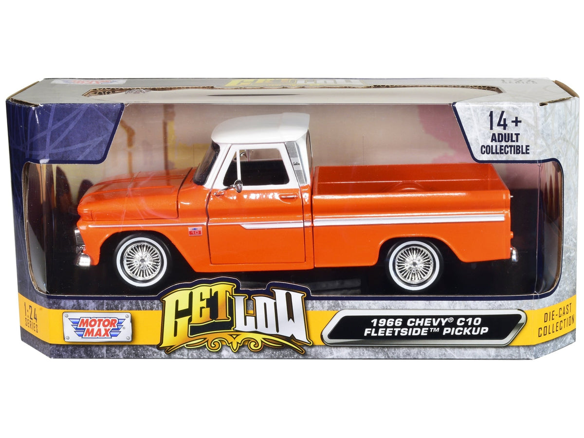 Motormax 1966 Chevrolet C10 Fleetside lowrider orange white 1:24 79034COP, product image 1