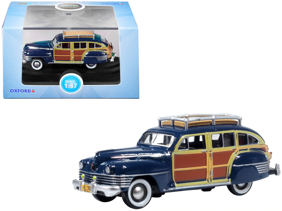 South Sea Blue 1942 Chrysler Town and Country wagon with wood-panel decoration and roof rack