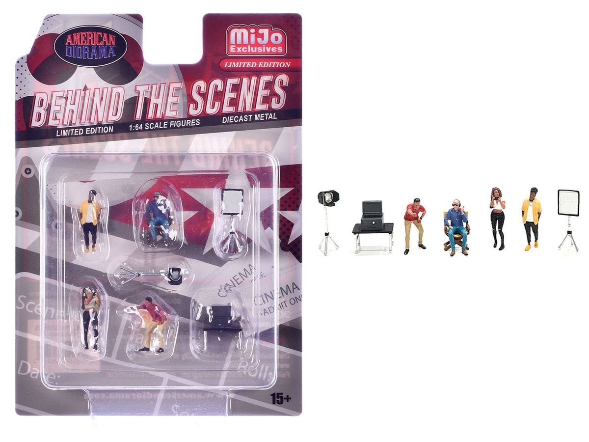 American Diorama Behind the Scenes AD-2426MJ 1:64 set with four people and three accessories; car excluded