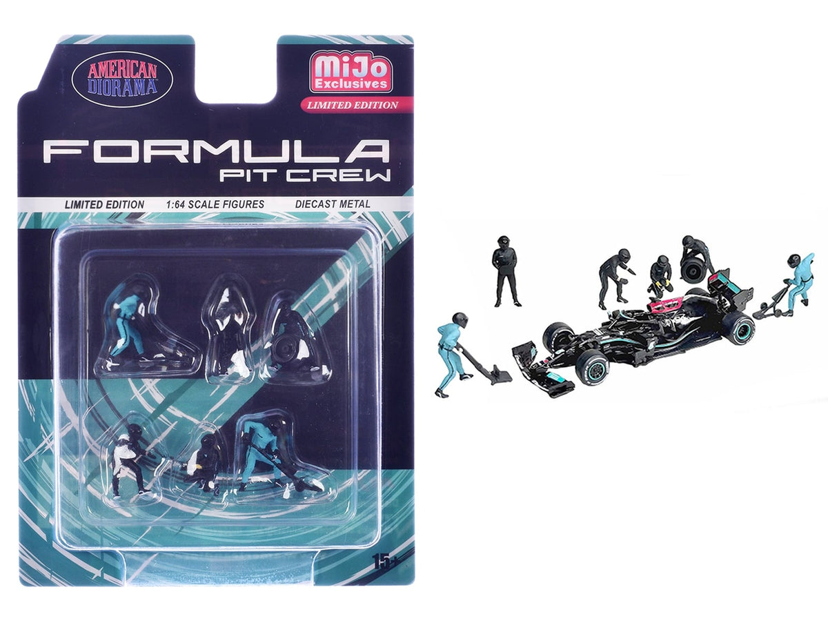 American Diorama Formula Pit Crew Team Black six diecast figures 1:64 AD-2444MJ, view 1