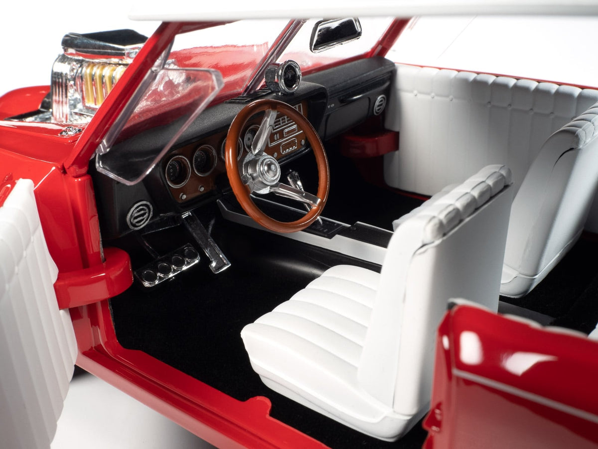 Auto World red Monkeemobile with white top and interior in 1:18 scale