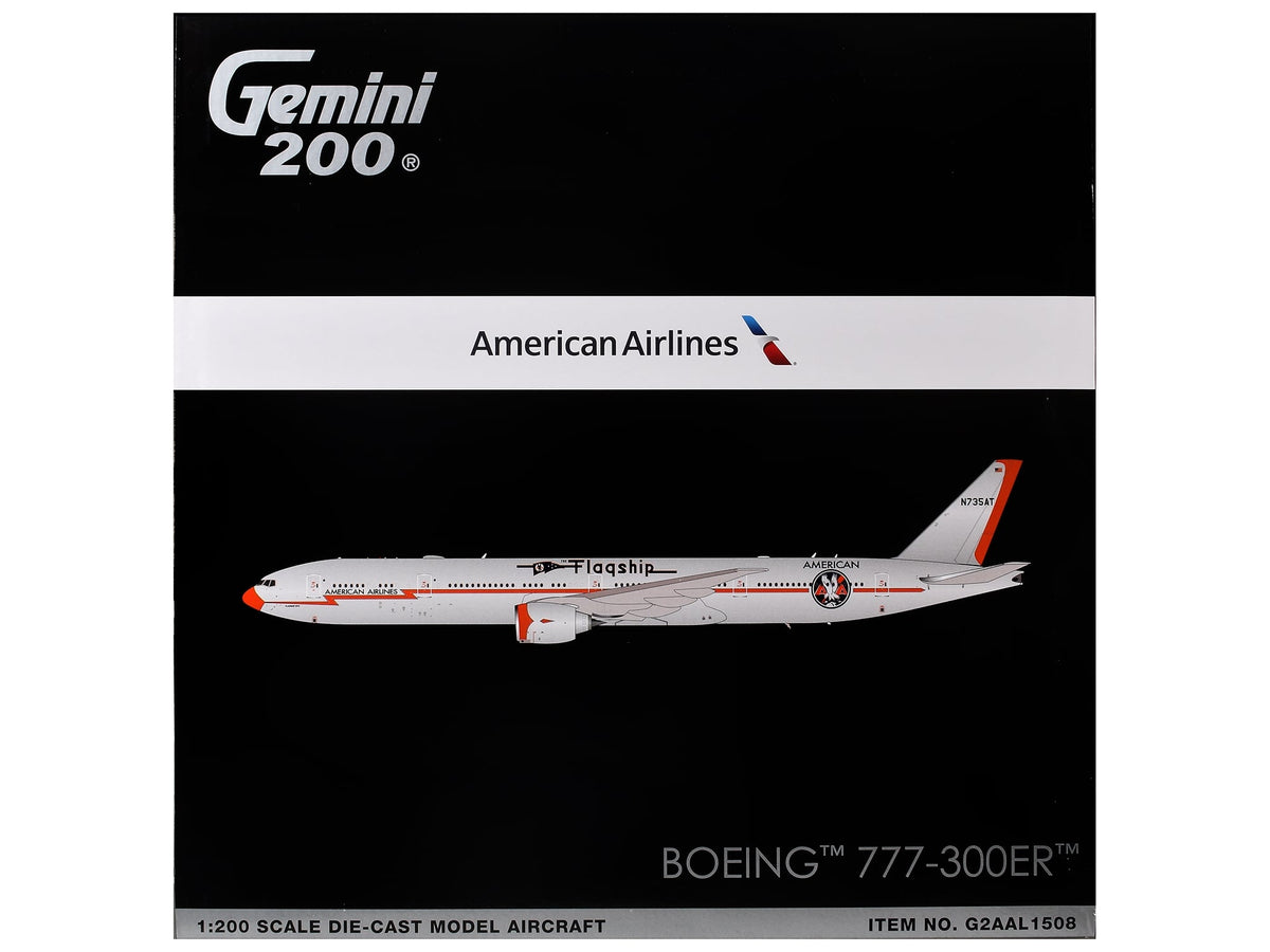 Boeing 777-300ER Commercial Aircraft "American Airlines - Flagship DFW" (N735AT) Silver with Otange Stripes "Gemini 200" Series 1/200 Diecast Model by GeminiJets image 3