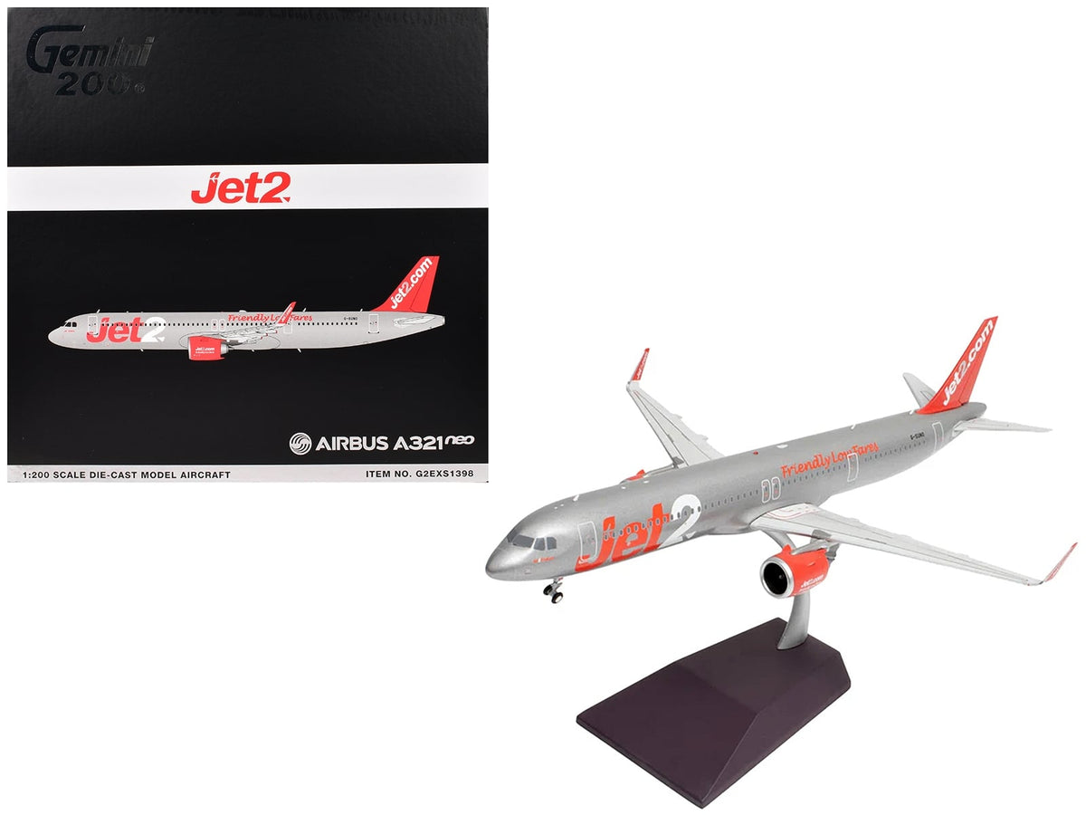 Airbus A321neo Commercial Aircraft "Jet2" (G-SUNO) Silver with Red Tail "Gemini 200" Series 1/200 Diecast Model Airplane by GeminiJets