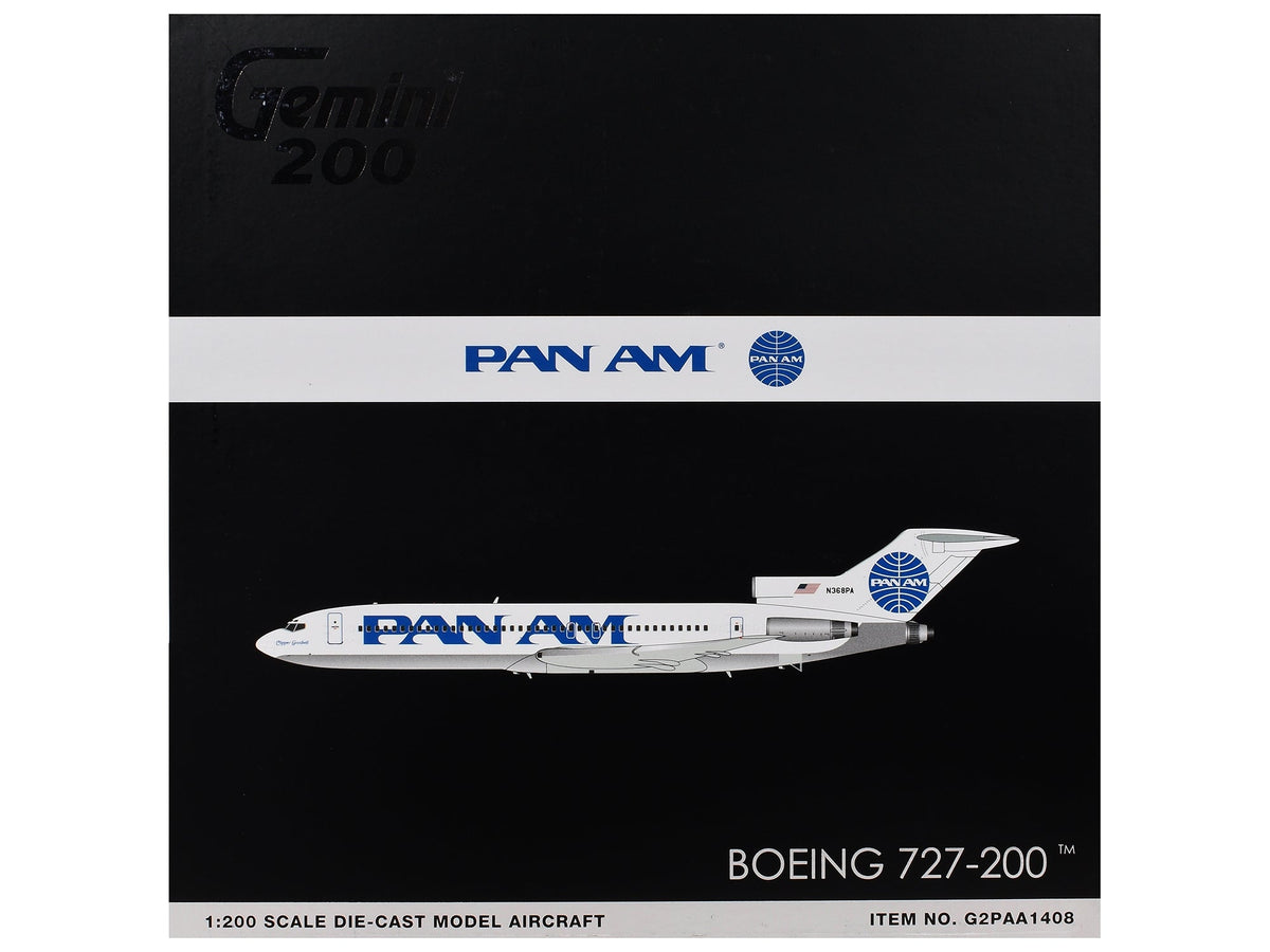 Boeing 727-200 Commercial Aircraft "Pan American World Airways - Clipper Goodwill" (N368PA) White with Blue Tail Graphics "Gemini 200" Series 1/200 Diecast Model Airplane by GeminiJets image 3