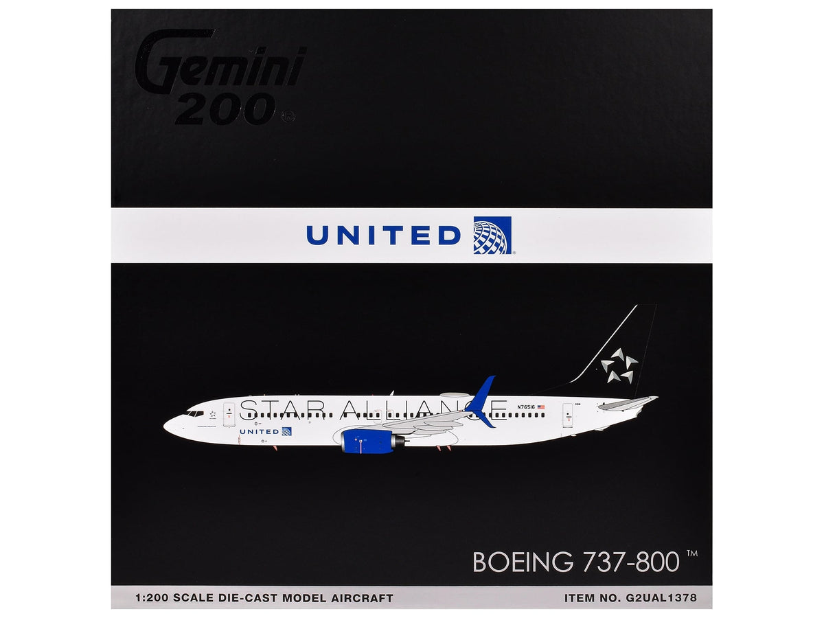 Boeing 737-800 Commercial Aircraft "United Airlines Star Alliance" (N76516) White with Black Tail "Gemini 200" Series 1/200 Diecast Model Airplane by GeminiJets image 3