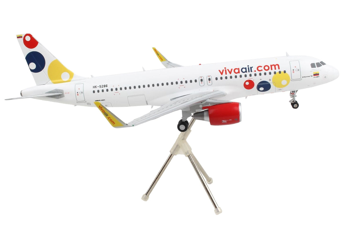 Finished Viva Air A320 model with applied airline graphics on its stand, GeminiJets G2VVC822