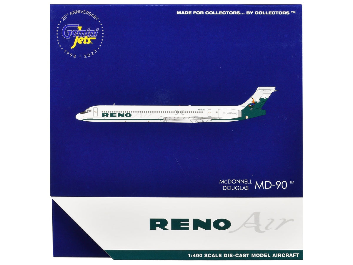 McDonnell Douglas MD-90 Commercial Aircraft "Reno Air" (N905RA) White with Green Tail 1/400 Diecast Model Airplane by GeminiJets image 3