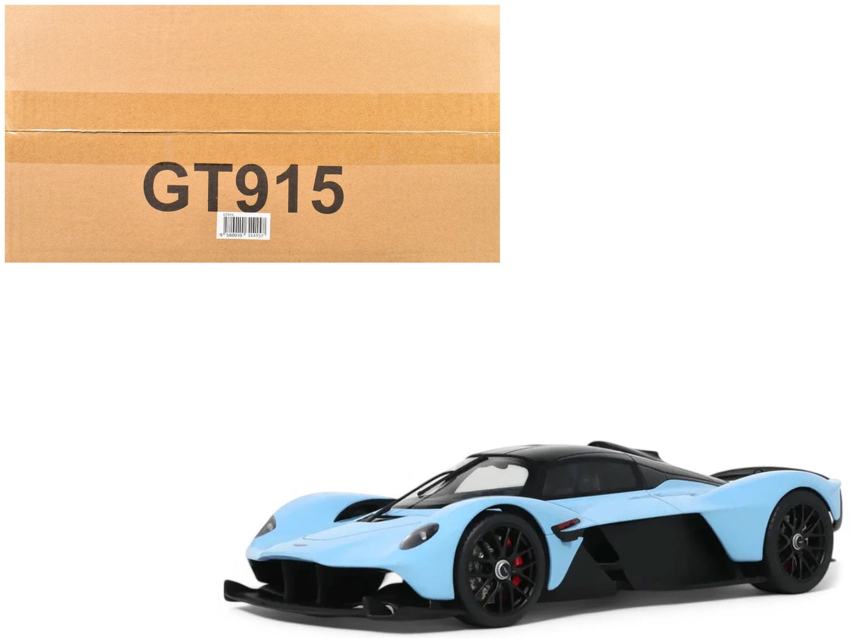 2023 Aston Martin Valkyrie Light Blue with Black Top 1/18 Model Car by GT Spirit