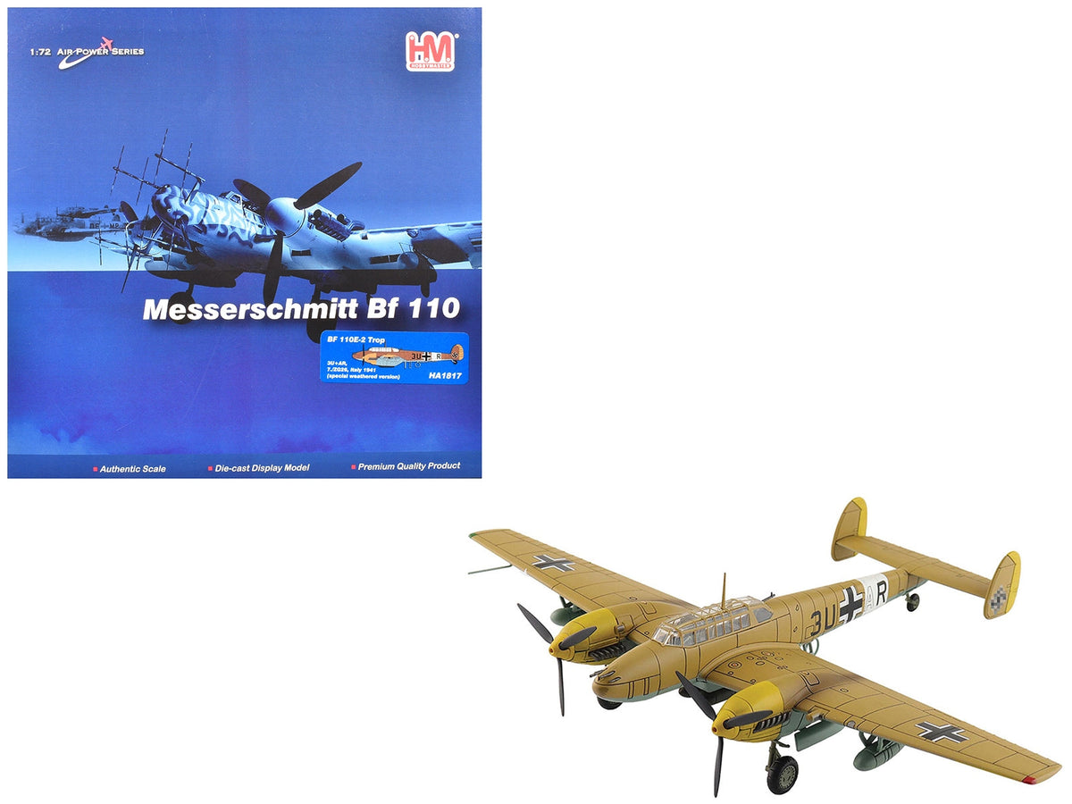 Messerschmitt BF 110E-2 Trop Fighter Aircraft "3U+AR 7./ZG26 Italy" (1941) German Luftwaffe "Air Power Series" 1/72 Diecast Model by Hobby Master