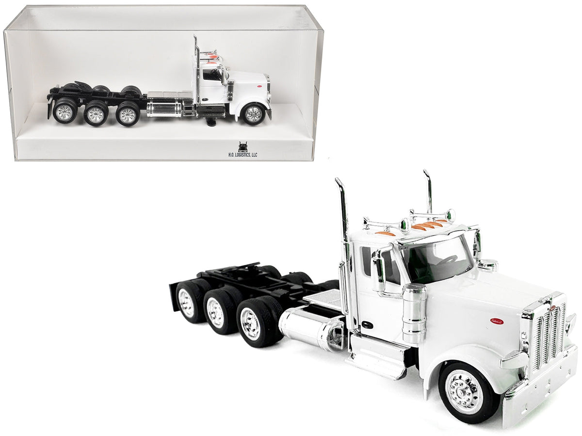 Peterbilt 589 3-Axel Day Cab White 1/87 (HO) Plastic Model Car by HO Logistics