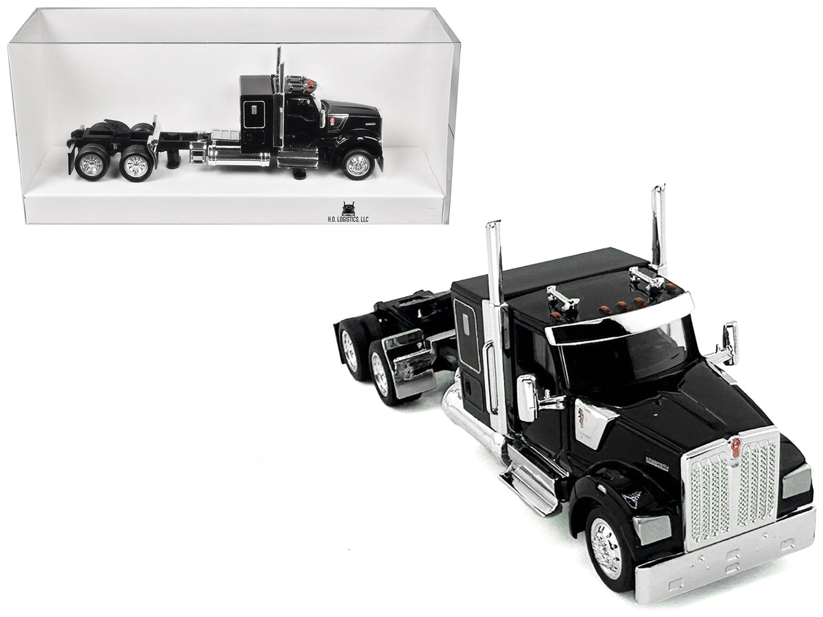 Kenworth W990 with Flat Top Sleeper Cab Black 1/87 (HO) Plastic Model Car by HO Logistics