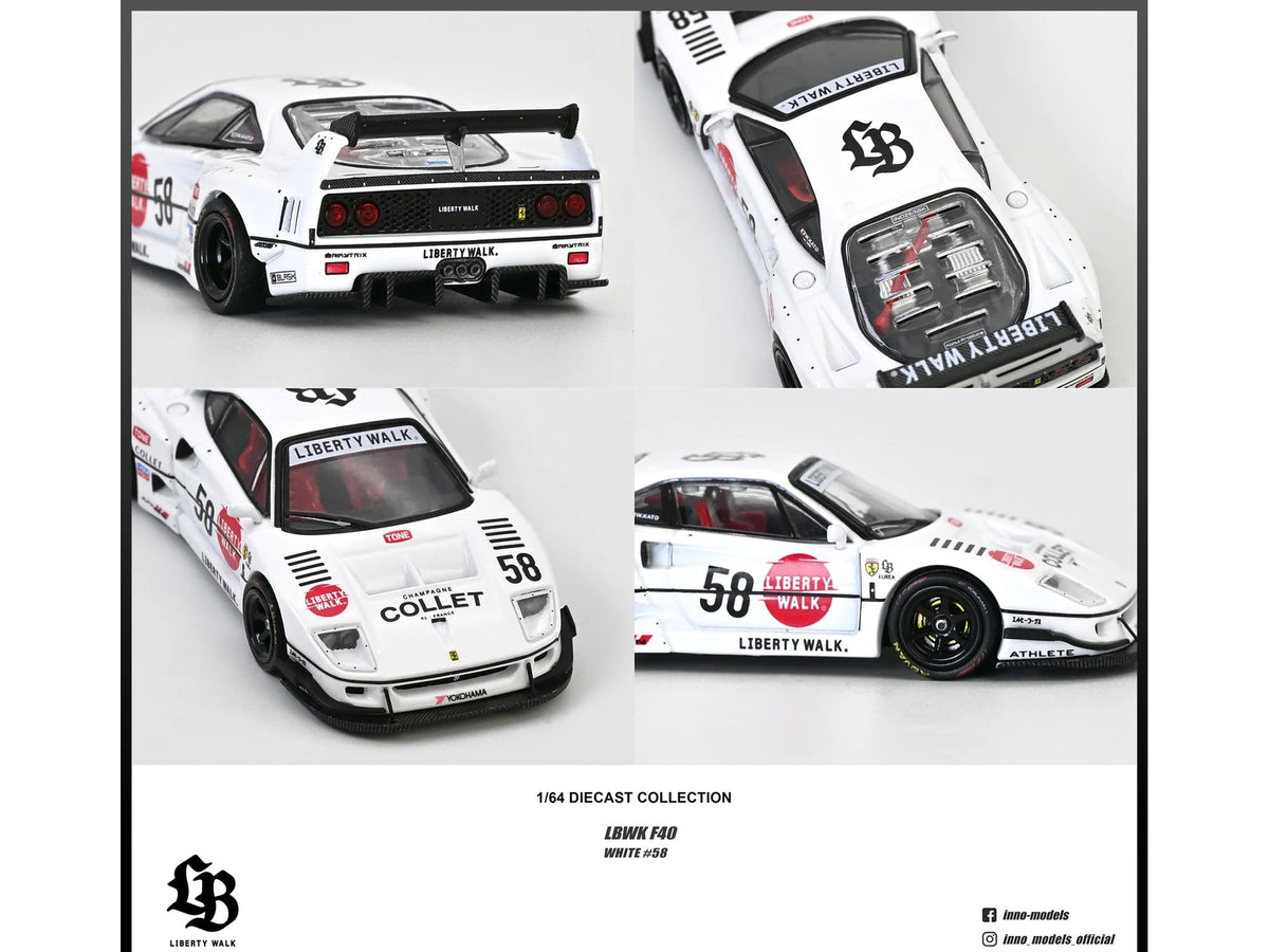 LBWK (Liberty Walk) F40 #58 White with Graphics "Collet" 1/64 Diecast Model Car by Inno Models image 5