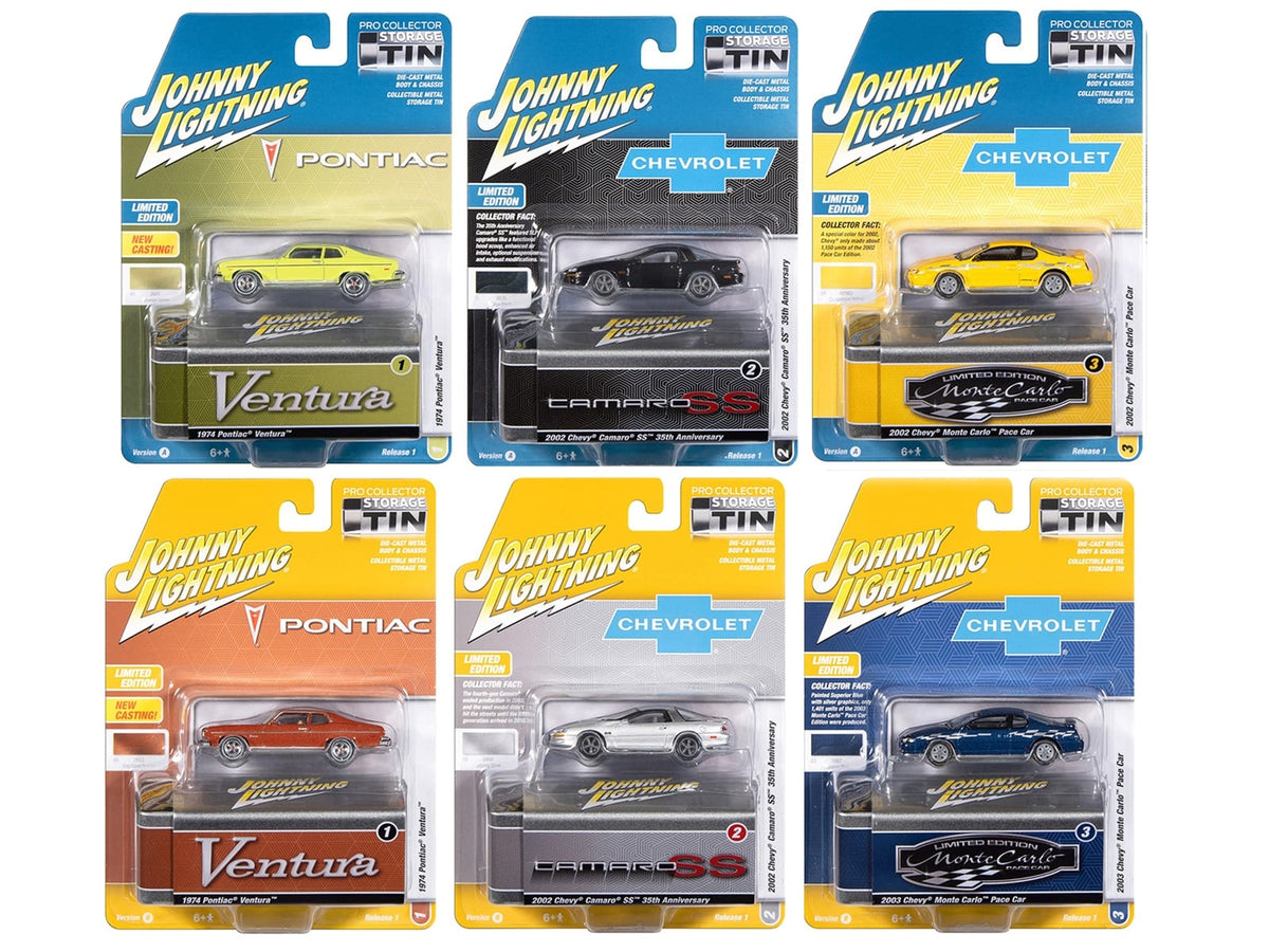 Johnny Lightning Collector's Tins 2026 Release 1 six-car assortment.